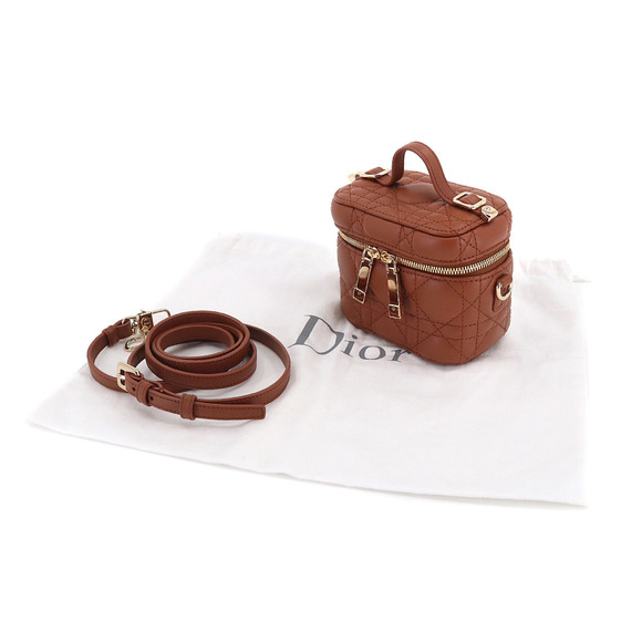 CHRISTIAN DIOR Lady Micro Vanity 2way Hand Shoulder Bag Leather Brown Case - Picture 9 of 10